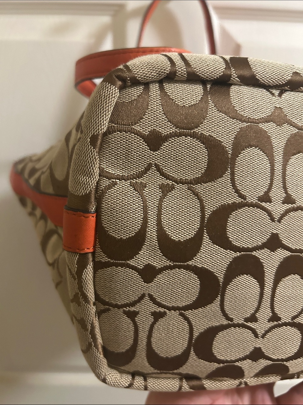 Coach Beige/Brown Signature Tote with Orange Trim - Picture 7 of 13